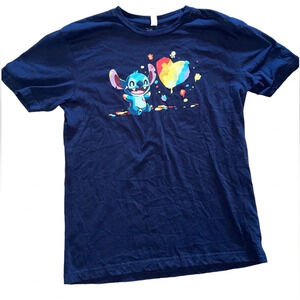 Disney Teeturtle Stitch Rainbow Heart T-Shirt Blue Size Medium Color Splatter